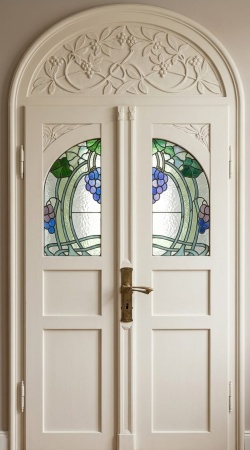 Antike Zimmert&uuml;ren mit Glas Jugendstil Kiefer