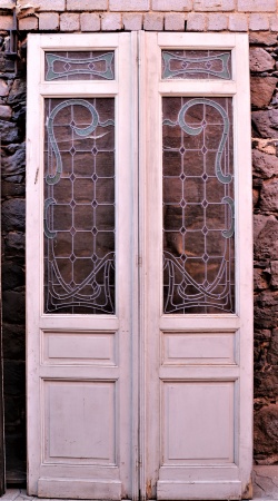 Antike Musselinglas-Türen Jugendstil Fichte 